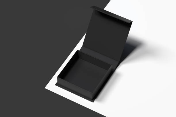 istock Isolated black realistic cardboard box on monochrome background. 3d rendering. 1132587355