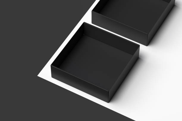 istock Isolated black realistic cardboard box on monochrome background. 3d rendering. 1132587472