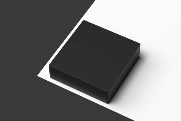 istock Isolated black realistic cardboard box on monochrome background. 3d rendering. 1132587487