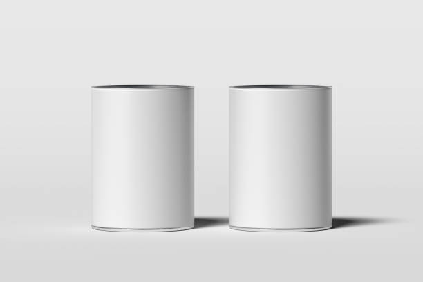 istock Cans with blank white labels isolated on white background, 3d rendering. 1132587857