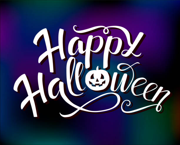 istock Happy Halloween vector lettering design with pumpkin. Holiday calligraphy for poster, banner, greeting card, invitation. Vector Halloween illustration with blurred background. 1132588301