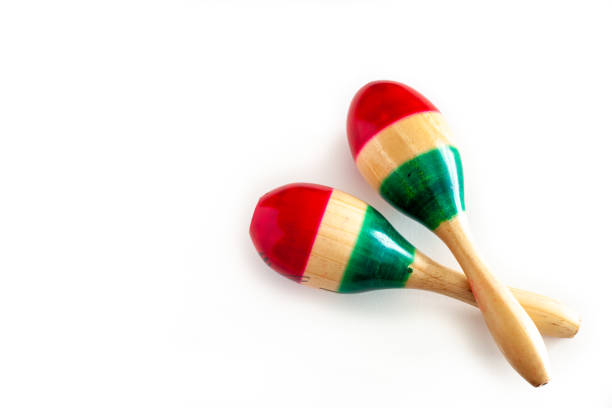 Two colorful maracas on white background. Cinco de mayo background. stock photo