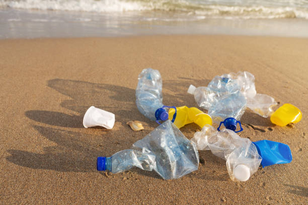 istock plastic products lie in a pile on the beach, by the sea, environmental problem 1132590550