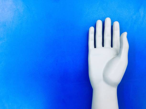Close-Up Of Mannequin Hand On Blue Background