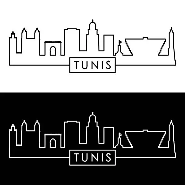 Vector illustration of Tunis skyline. Linear style. Editable vector file.