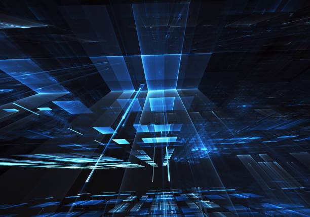 istock Abstract 3D fractal background, 3D illustration. Virtual Neon City 1132611079