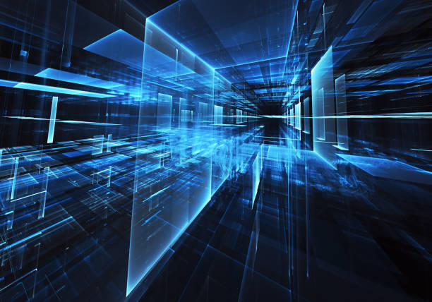 istock Abstract 3D fractal background, 3D illustration. Virtual Neon City 1132611116