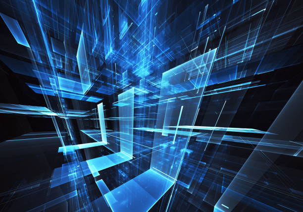 istock Abstract 3D fractal background, 3D illustration. Virtual Neon City 1132611117