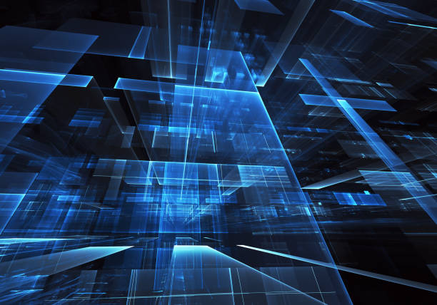 istock Abstract 3D fractal background, 3D illustration. Virtual Neon City 1132611245
