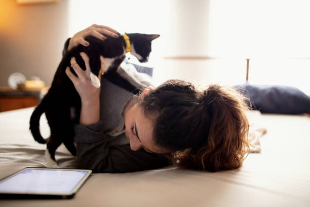 istock Woman in Bed with Cat 1132616982