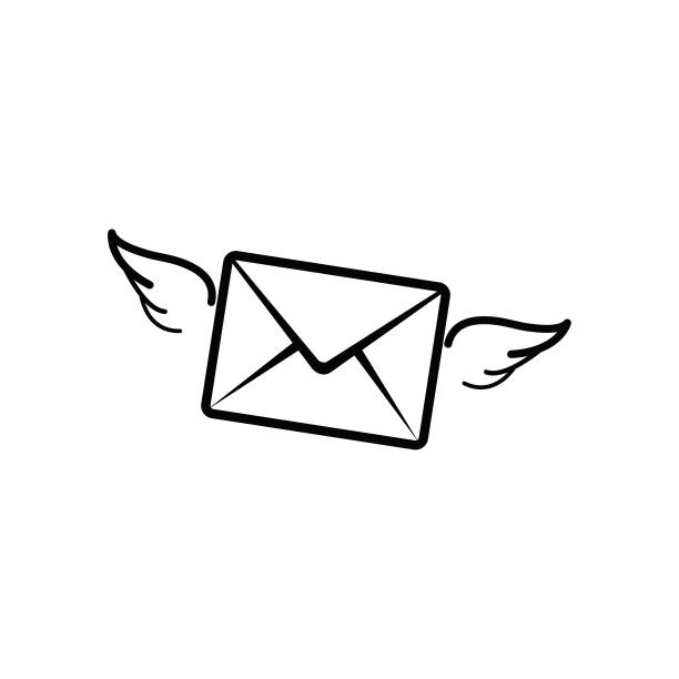 umschlag mit flügel-icon - mail label envelope symbol stock-grafiken, -clipart, -cartoons und -symbole