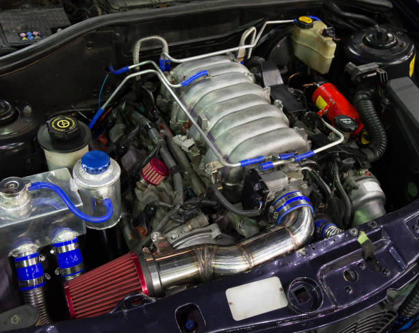 istock Closeup of the powerful old car engine. 1132617483