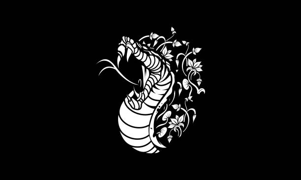 ilustrações, clipart, desenhos animados e ícones de ilustração do projeto do vetor do tatoo da serpente e das flores - indigenous culture flash