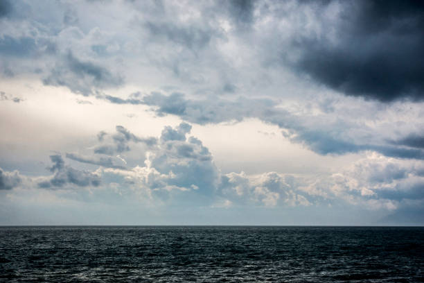 Cloudscape with dramatic sky and sea in Alexandroupolis, Greece.