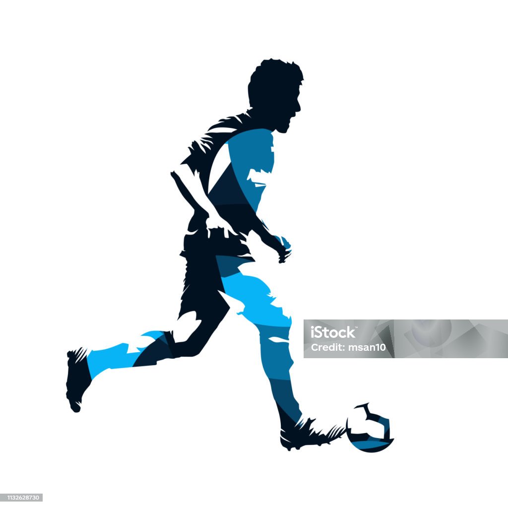 Soccer player running with ball, abstract blue isolated vector silhouette Soccer Player stock vector