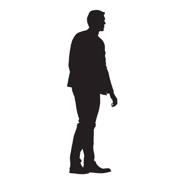 unternehmer im anzug, isolierte vektorsilhouette, seitenansicht, profil - single object backgrounds white background side view stock-grafiken, -clipart, -cartoons und -symbole