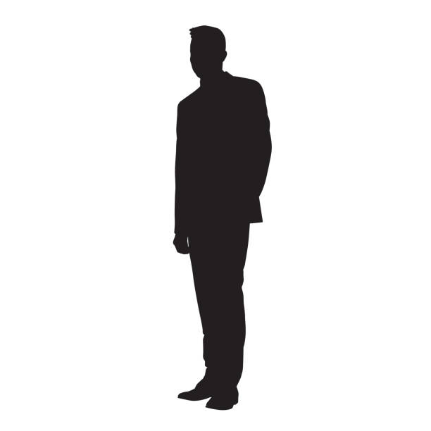 istock Businessman standing in suit, isolated vector silhouette. Business people 1132629350