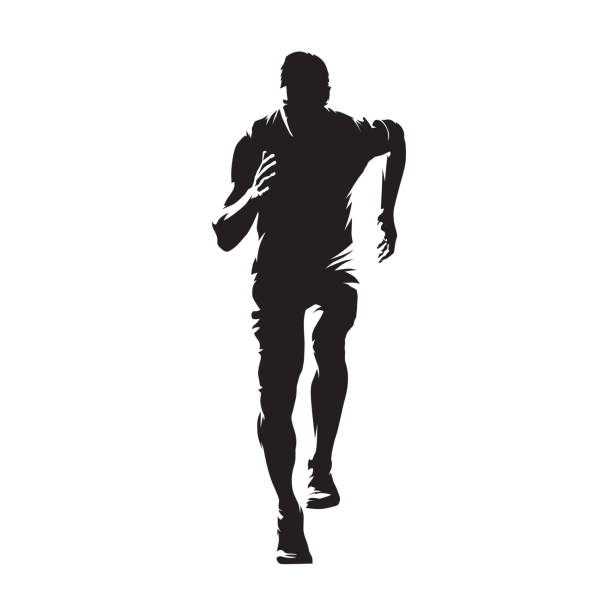illustrazioni stock, clip art, cartoni animati e icone di tendenza di uomo in esecuzione, silhouette vettoriale isolata. giovane atleta che vola. correre - running