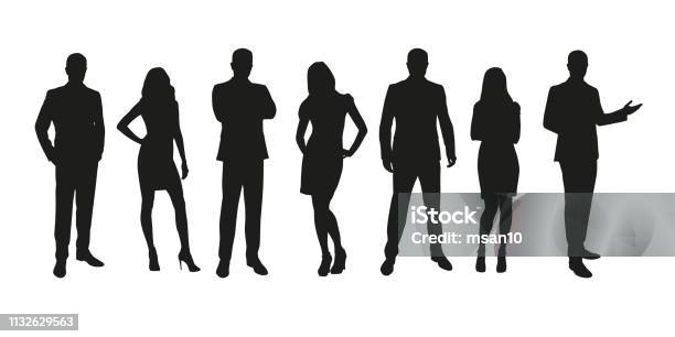 Business People Group Of Men And Women Isolated Silhouettes Stock Illustration - Download Image Now