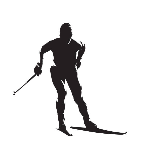 クロスカントリー skiew、ノルディックスキー、孤立したベクターシルエット。ウィンタースポーツ - mens cross country skiing点のイラスト素材／クリップアート素材／マンガ素材／アイコン素材