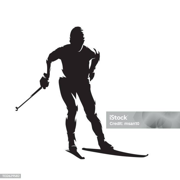 Cross Country Skiew Nordic Skiing Isolated Vector Silhouette Winter Sport Stock Illustration - Download Image Now