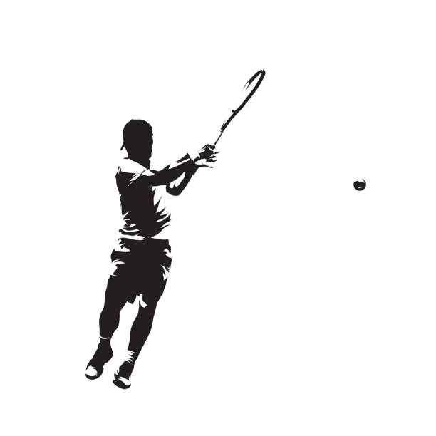 illustrations, cliparts, dessins animés et icônes de joueur de tenis, silhouette vectorielle isolée, dessin à l'encre. sport individuel - tennis silhouette playing forehand