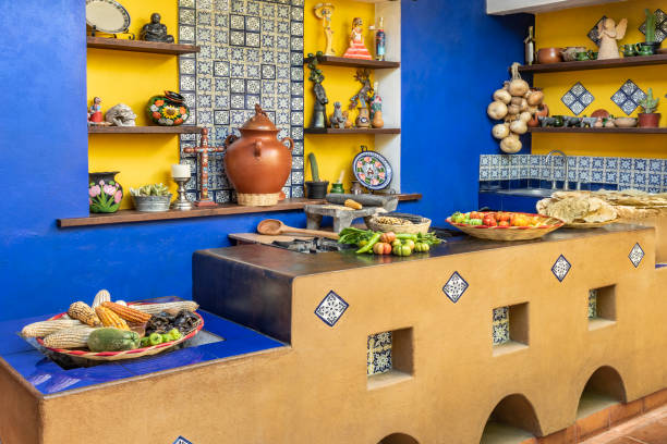cucina messicana decorata - mexican pots foto e immagini stock