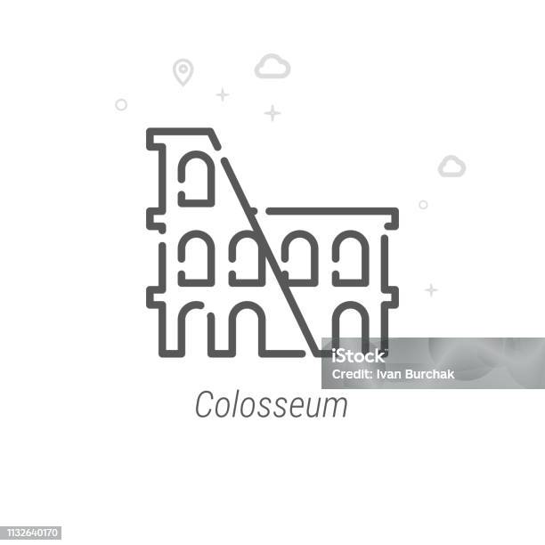 Colosseum Rome Italy Vector Line Icon Symbol Pictogram Sign Light Abstract Geometric Background Editable Stroke Stock Illustration - Download Image Now