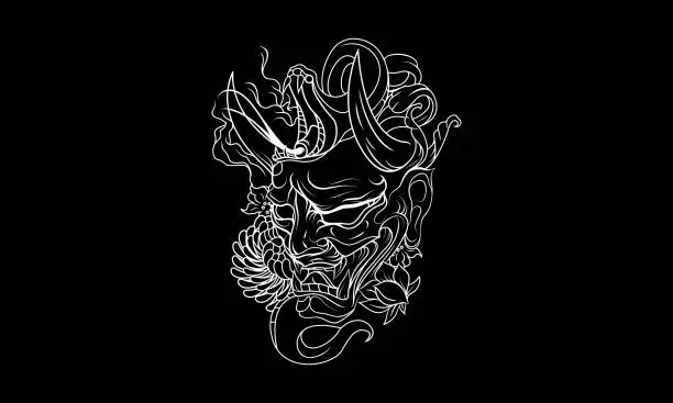 Vector illustration of Black And White Japanese Tattoo Style Vector Illustration