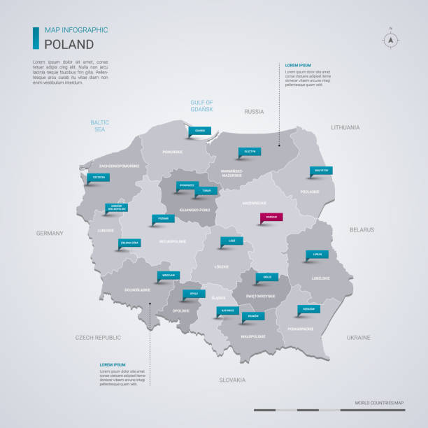 карта вектора польши с элементами инфографики, указателями. - mazowieckie stock illustrations