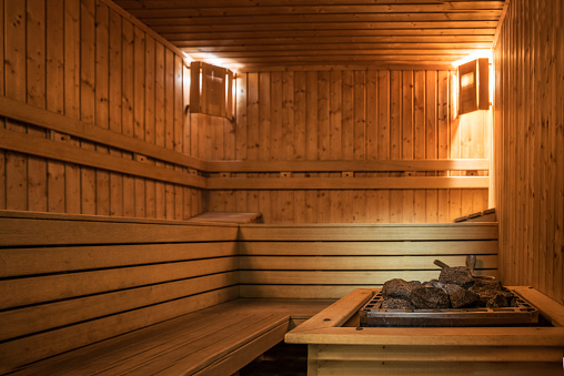The interior of the Traditional wooden sauna
