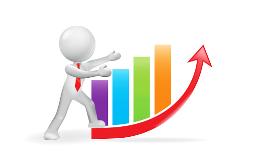 3D man and growing business bar graph chart icon vector image template