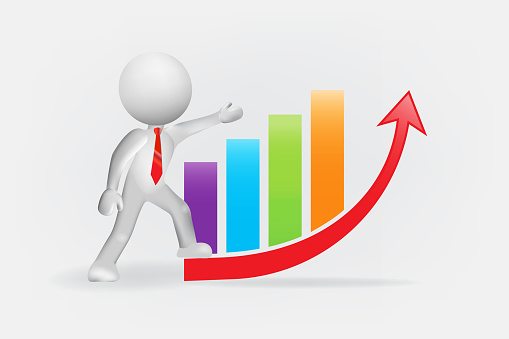 3D man and growing business bar graph chart vector image design