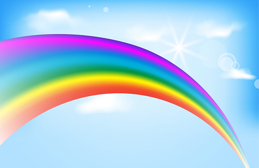 Rainbow on blue sunny sky vector design background template