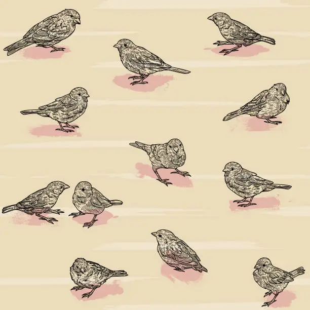 Vector illustration of Seamless Scattered Sparrow Bird Pattern