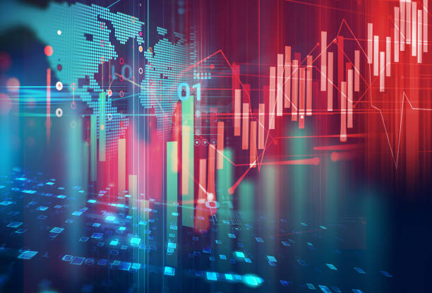istock stock market investment graph with indicator and volume data. 1132660253
