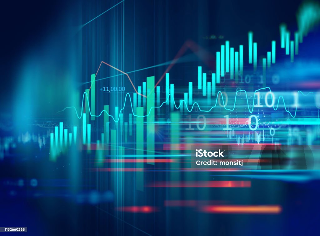 stock market investment graph with indicator and volume data. financial stock market graph illustration ,concept of business investment and stock future 
trading. Data Stock Photo