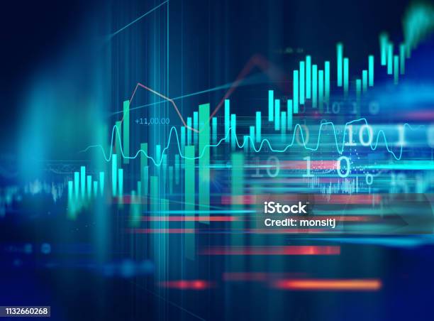 Stock Market Investment Graph With Indicator And Volume Data Stock Photo - Download Image Now