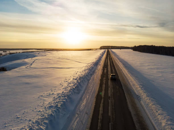 istock Aerial view of a winter road 1132688523