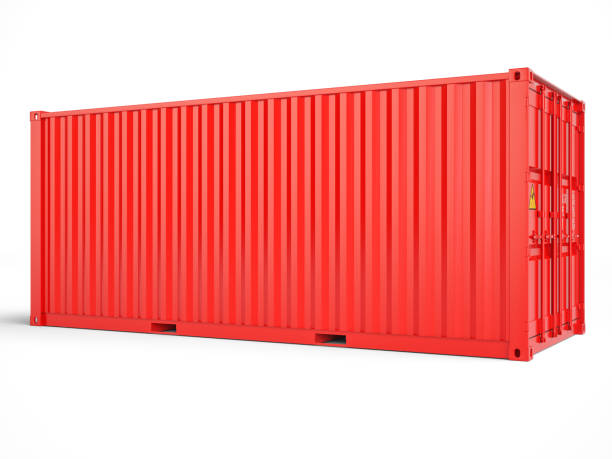 roter frachtcontainer mit clipping-pfad - red shipping freight transportation cargo container stock-fotos und bilder