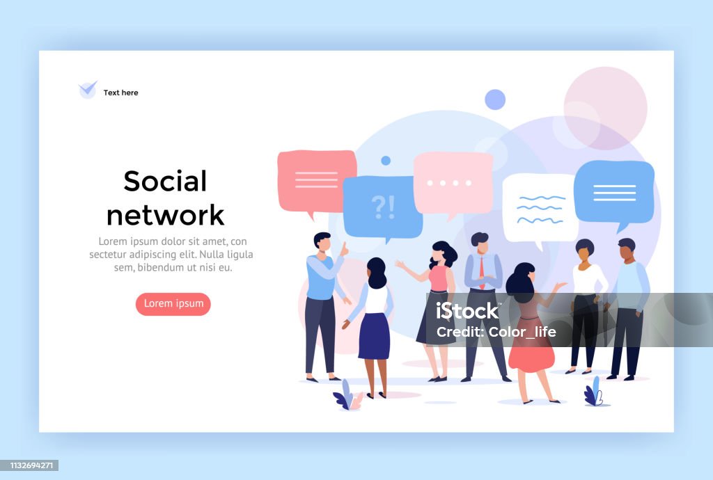 Social network concept illustration. Social network concept illustration, group of people talking with speech bubbles, perfect for web design, banner, mobile app, landing page, vector flat design Discussion stock vector