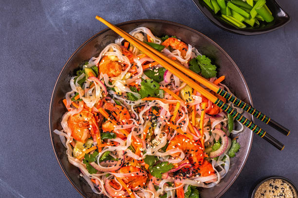 istock Asian salad with rice noodles, shrimp and vegetables 1132694384