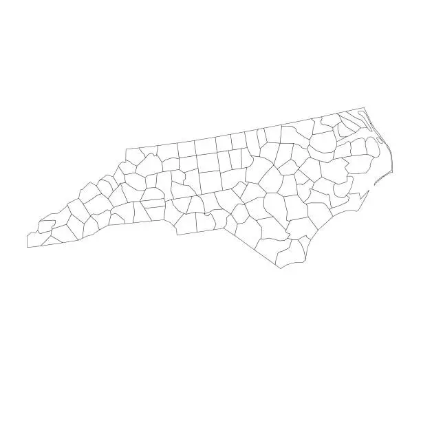 Vector illustration of North Carolina state map with counties