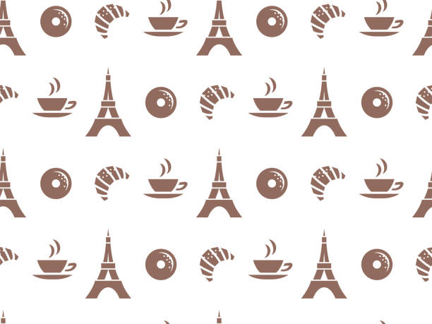 Vector seamless pattern for cafes, or for packing products. Pastries, coffee, Paris. Vector seamless pattern for cafes, or for packing products. eiffel tower restaurant stock illustrations