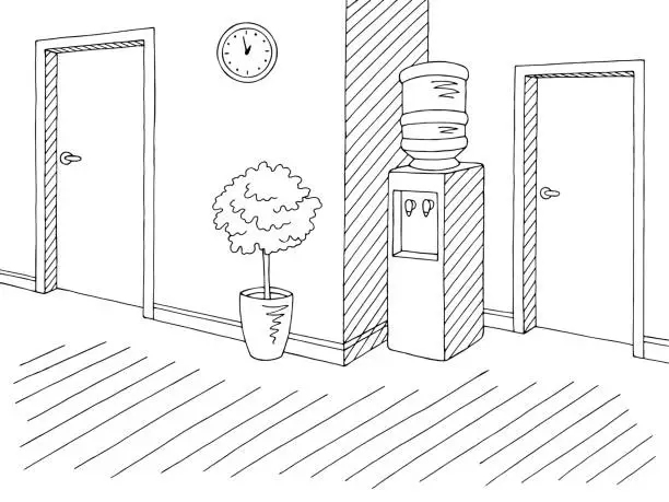 Vector illustration of Corridor graphic black white interior sketch illustration vector