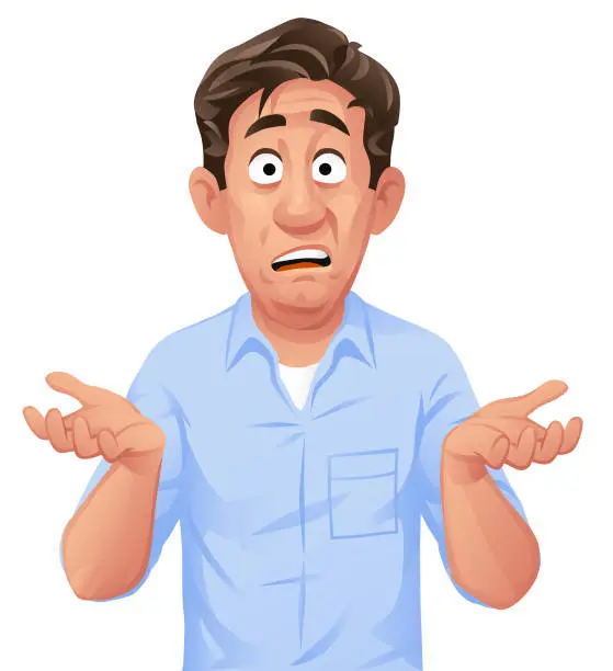 Vector illustration of Confused Young Man Shrugging His Shoulders