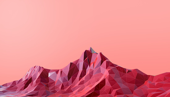 Geometric Mountain Landscape art Low poly with Colorful Red Background- 3d rendering
