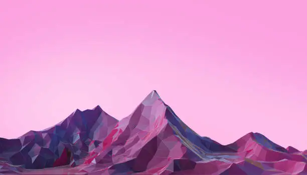 Photo of Mountain Landscape Low poly with Colorful Gradient Psychedelic Purple on Background- 3d rendering