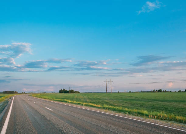 istock Green field and asphalt open road 1132703660