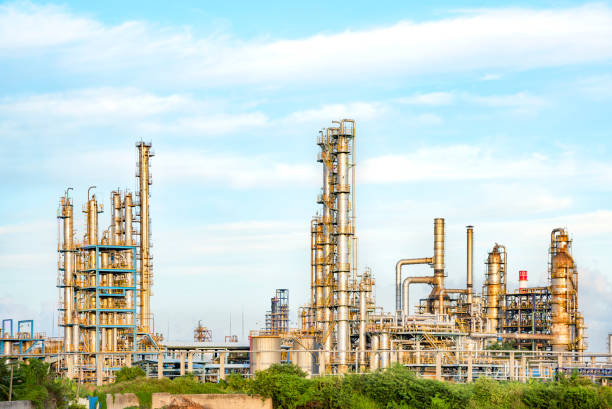 istock Refinery plant under the background of blue sky white clouds 1132706777